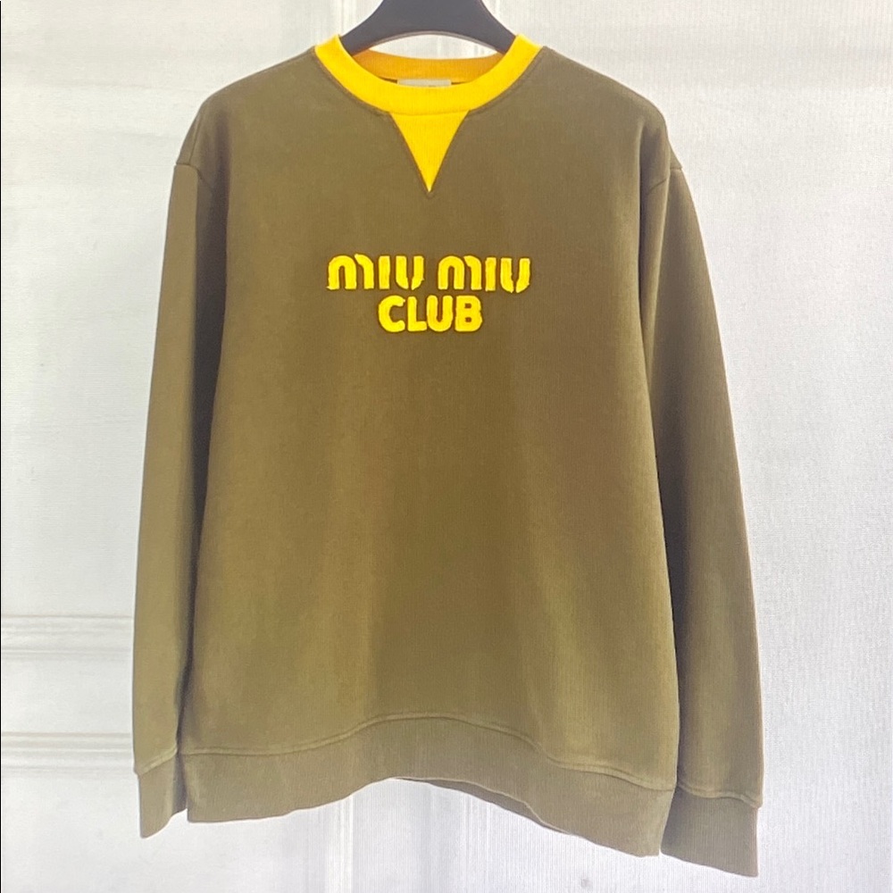 Miu Miu Olive Green Sweatshirt with Yellow Accent